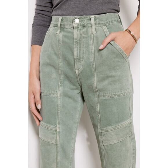 NWT AGOLDE Cooper Cargo High Rise Straight Leg Jean Sz 34 Salamander Green - Picture 3 of 16